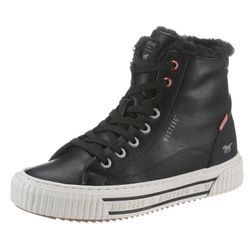 Winterboots MUSTANG SHOES, Damen, Gr. 36, schwarz, Lederimitat, sportlich, Schuhe, High Top Sneaker, Schnürboots mit Plateausohle