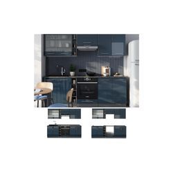 Vicco Küchenzeile Fame-Line Anthrazit Dunkelblau Hochglanz 235 cm mit Arbeitsplatte Eiche