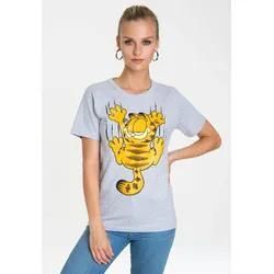 T-Shirt LOGOSHIRT "Garfield – Scratches", Damen, Gr. L, grau (grau, meliert), 95% Baumwolle, 5% Viskose, bedruckt, meliert, casual, normal, Rundhals, Kurzarm, Shirts, mit lizenziertem Originaldesign