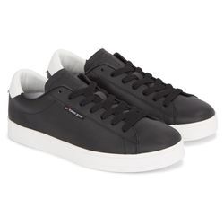 Sneaker TOMMY JEANS "TJM LEATHER LOW CUPSOLE", Herren, Gr. 43, schwarz-weiß (schwarz, weiß), Leder, Lederimitat, sportlich, Schuhe, mit Label, Freizeitschuh, Halbschuh, Schnürschuh