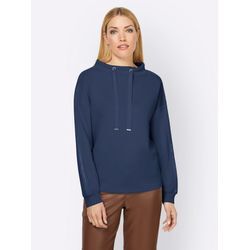 Sweatshirt HEINE, Damen, Gr. 34, blau (dunkelblau), 50% Modal, 44% Polyester, 6% Elasthan, unifarben, Rundhals, Langarm, Sweatshirts