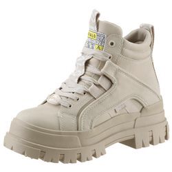 Schnürboots BUFFALO "ASPHA NC", Damen, Gr. 41, beige (beigefarben), Lederimitat, klassisch, Schuhe, mit weicher Schaftrandpolsterung