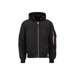 Bomberjacke ALPHA INDUSTRIES "Alpha Industries Men - Bomber Jackets MA-1 Zip Hood Back EMB", Herren, Gr. L, schwarz, Obermaterial/Futter: 100% Nylon, Kapuze: 75%, 25% Polyester, Füllung: 100% Polyester, Jacken