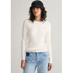 Strickpullover GANT "STRETCH COTTON CABLE C-NECK", Damen, Gr. XL, beige (eggshell), Strick, Obermaterial: 88% Baumwolle, 10% Polyamid, 2% Elasthan, Zopfmuster, casual, schmal hüftlang, Rundhals, Langarm Rippstrickbündchen, Pullover, mit Logostickerei auf der Brust