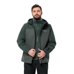 3-in-1-Funktionsjacke JACK WOLFSKIN "TAUBENBERG 3IN1 JKT M", Herren, Gr. M, grün (slate grün), Obermaterial: 100% Polyester, sportlich, hoch geschlossener Ausschnitt, Langarm mit verstellbarem Klettverschluss, Jacken, Wasserabweisenden Reißverschlüssen, Wasserdicht, Atmungsaktiv