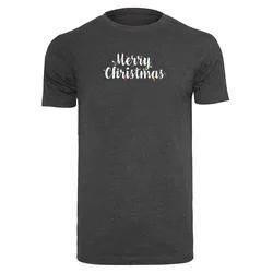 T-Shirt MERCHCODE "Merchcode Herren Merry Christmas Lights T-Shirt Round Neck", Herren, Gr. L, grau (charcoal), 100% Baumwolle, bedruckt, casual, normal, Rundhals, Kurzarm, Shirts