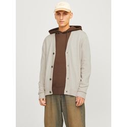 Strickjacke JACK & JONES "JJEEMIL KNIT BUTTON CARDIGAN NOOS", Herren, Gr. L, beige (oatmeal detail:melange), Strick, Obermaterial: 60% Baumwolle, 20% Nylon, 20% Viskose, meliert, modisch, tiefer V-Ausschnitt, Langarm Bündchen, Strickjacken