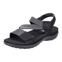 Riemchensandale RIEKER, Damen, Gr. 37, schwarz, Nubuklederimitat, sportlich, Schuhe, Sommerschuh, Sandalette, Keilabsatz, mit Gummizügen