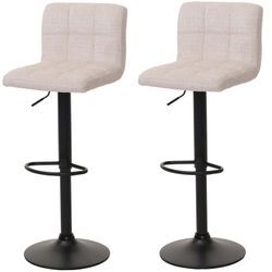 2er-Set Barhocker MCW-G87, Tresenhocker Barstuhl, höhenverstellbar drehbar, Stoff Chenille (465g/m²) MVG ~ creme-beige