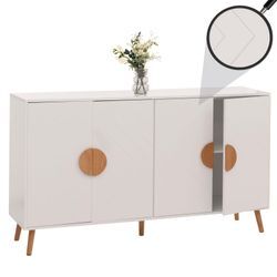 Sideboard MCW-N89, Kommode Schrank Highboard Anrichte, Fischgrätenmuster Melamin Holz, 88x150x40cm ~ weiß