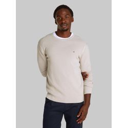 Rundhalspullover CALVIN KLEIN "MICRO WAFFLE TEXTURE CN SWEATER", Herren, Gr. XL, beige (silber lining), Strick, Obermaterial: 85% Baumwolle, 15% Polyamid, unifarben, casual, normal hüftlang, Rundhals, Langarm Rippstrickbündchen, Pullover, mit Waffelstruktur