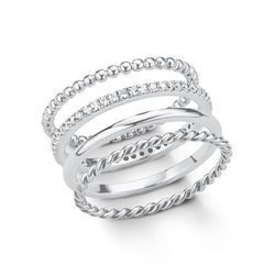 Ring-Set S.OLIVER "2015038" Gr. 16,5, silber (silberfarben, kristallweiß, kristallweiß), Fingerringe, Damen, 16,5, Silber 925 (Sterlingsilber), 6mm, mit Zirkonia (synth.)