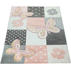 Kinderteppich PACO HOME "Cosmo 220", bunt (mehrfarbig), B:120cm H:12mm L:170cm, Polypropylen, Teppiche, 3D-Design, Patchwork Muster, niedliches Motiv Schmetterlinge & Punkte