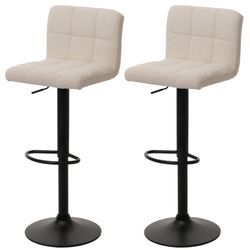 2er-Set Barhocker MCW-G87, Tresenhocker Barstuhl, höhenverstellbar drehbar, Stoff Boucle (450g/m²) MVG ~ creme-beige