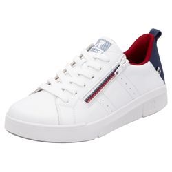 Sneaker RIEKER SPORT, Damen, Gr. 38, bunt (weiß, dunkelblau), Leder, Textil, sportlich, Schuhe Halbschuh Modernsneaker Schnürschuh Sneaker low, Schnürung und Reißverschluss, Freizeitschuh, Halbschuh, Schnürschuh