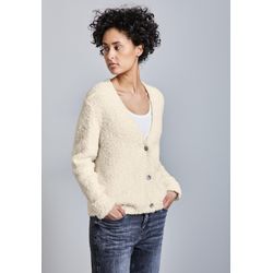 Cardigan STREET ONE, Damen, Gr. 42, beige (soft beige), Stoff, 69% Nylon, 30% Baumwolle, 1% Elasthan, unifarben, casual, normal normal, V-Ausschnitt, Langarm Bündchen, Strickjacken, mit V-Ausschnitt