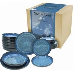 Teller-Set CREATABLE "Nordic Fjord", blau, 18 tlg., Steinzeug, Geschirr-Sets, je 6 Speiseteller 26 cm, Suppenteller 22,5 cm, Dessertteller 19,5 cm