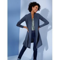 Longstrickjacke CREATION L PREMIUM, Damen, Gr. 36, blau (jeansblau), 85% Seide, 15% Kaschmir, unifarben, Langarm, Strickjacken