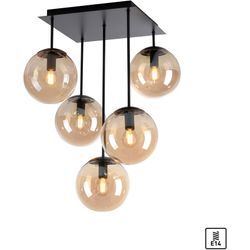 ANDAS Deckenleuchte "Nymölla", schwarz, glas amberfarben, Ø 16,00cm H: 58,50cm, Lampen, Deckenlampe mit großen Glaskugeln, amberfarben oder opal matt weiß, LED Deckenleuchte