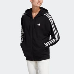 Kapuzensweatjacke ADIDAS SPORTSWEAR "W 3S FT FZ O HD", Damen, Gr. L, schwarz-weiß (schwarz, weiß), Sweatware, Obermaterial: 100% Baumwolle, clean, elastischer Bund, Sweatjacken