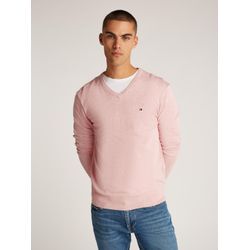 Strickpullover TOMMY HILFIGER "ESSENTIAL COTTON V NECK", Herren, Gr. L, pink shade heather, Strick, Obermaterial: 100% Baumwolle, meliert, casual, V-Ausschnitt, Langarm Rippbündchen, Pullover