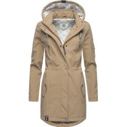 Softshelljacke PEAK TIME "L60013", Damen, Gr. XXL (44), beige, Softshell, Obermaterial: 96% Polyester, 4% Elasthan, Futter 1: 100% Polyester, Futter 2: 60% Baumwolle, 40% Polyester, sportlich, figurbetont Po-bedeckend, Langarm Ärmel ohne Ärmelschlitz normaler Saum mit Reißverschluss, Jacken, wasserabweisender Übergangs-Mantel mit abnehmbarer Kapuze