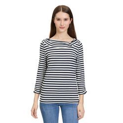 3/4-Arm-Shirt BETTY BARCLAY "Betty Barclay Ringelshirt mit Streifen", Damen, Gr. 36, blau (dunkelblau, weiß), Jersey, Obermaterial: 95% Viskose, 5% Elasthan., feminin, tailliert normal, U-Boot-Ausschnitt, 3/4-Ärmel, Shirts, Zierteil