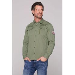 Langarmhemd CAMP DAVID, Herren, Gr. 4XL, Normalgrößen, grün (sage grün), Material: 100% Baumwolle, Strukturmuster, bestickt, casual, regular fit normal, Langarm 1-Knopf-Manschette, Hemden, mit Turn-Up-Ärmel