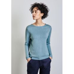 Strickpullover STREET ONE, Damen, Gr. 34, blau (hazy blau melange), Stoff, 60% Viskose, 40% Baumwolle, unifarben, casual, normal normal, U-Boot-Ausschnitt, Langarm Bündchen, Pullover, mit U-Boot-Ausschnitt