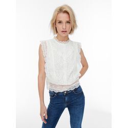 Spitzenshirt ONLY "ONLKARO S/L LACE TOP NOOS WVN", Damen, Gr. XL (42), rot (cloud dancer), Web, Obermaterial: 44% Nylon, 37% Baumwolle, 17% Viskose, 2% Lyocell, unifarben, feminin, Kurzarm, Shirts