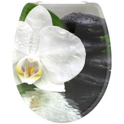 WC-Sitz WELLTIME "White Flower", grün (weiß, grün), B:37,5cm L:44,5cm, Duroplast, WC-Sitze, abnehmbar, Absenkautomatik, bruchsicher, kratzfest, Schnellverschluss