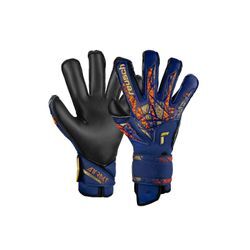 Torwarthandschuhe REUSCH "Attrakt Duo Evolution", Damen, Gr. 10, bunt (goldfarben, blau), 74% Elastodien, 21% Polyester, 5% Polyamid, mehrfarbig, sportlich, Handschuhe, mit Evolution Cut