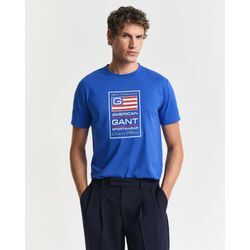 Rundhalsshirt GANT "GRAPHIC SS T-SHIRT", Herren, Gr. 4XL, blau (lapis blau), Jersey, Obermaterial: 100% Baumwolle, casual, Rundhals, Kurzarm, Shirts, mit einem einzigartigen saisonalen GANT-Grafikprint auf der Brust