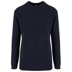 Rundhalspullover URBAN CLASSICS "Urban Classics Rib Basic Sweater", Herren, Gr. L, blau (navy), 100% Baumwolle, unifarben, casual, normal, Rundhals, Langarm, Pullover