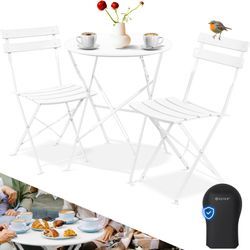 KESSER® Bistroset 3-teilig Bistrotisch mit 2 klappbaren Stühle Set Balkonset Balkonmöbel Klapp-Möbel Gartenset Sitzgarnitur Gartengarnitur Gartenmöbel Sitzgruppe Metall Bistro Gartentisch inkl. Abdeckung