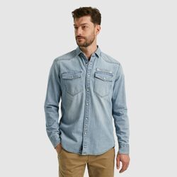 Jeanshemd PME LEGEND "Long Sleeve Shirt Bleach Indigo denim", Herren, Gr. XL, N-Gr, blau (bleach denim), Web, Denim/Jeans, Obermaterial: 100% Baumwolle, unifarben, casual, regular fit Po-bedeckend, ohne Ausschnitt, Langarm Manschette, Hemden, mit Kentkragen