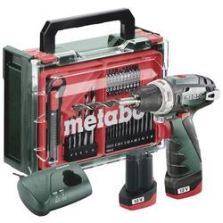 Metabo PowerMaxx BS Basic Set 600080710 Akku-Bohrschrauber 12 V 2 Ah Li-Ion inkl. 2. Akku, inkl. Ladegerät, bürstenlos, inkl. Koffer, mit Zubehör