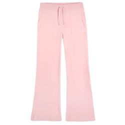 Sweathose JUICY COUTURE "LAYLA LOW RISE POCKETED FLARE PANT Damen", Damen, Gr. L, EURO-Größen, almond blossom, 95% POLYESTER 5% ELASTAN, slim fit, Hosen, Trainingshose Damen, Sweathose, Velour, Jogginghose mit Glitzer, Sale