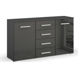 Schubkastenkommode RAUCH "Sideboard Kommode Kombikommode KOLUNA mit Hochglanzfront", grau (graumetallic, hochglanz effektgrau), B:140cm H:81,0cm T:42,0cm, Holzwerkstoff, Sideboards, mit 4 Schubkästen und 2 Türen sowie Metallgriffen MADE IN GERMANY