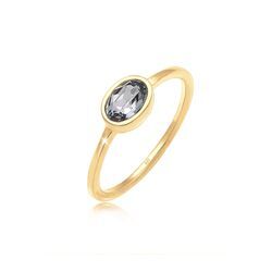 Verlobungsring ELLI "Oval Glas Kristalle Grau 925 Sterling Silber" Gr. 52, gold (gold, grau), Fingerringe, Damen, 52mm, Silber 925 (Sterlingsilber), 1.5mm