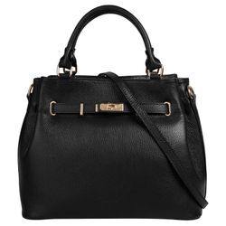 Henkeltasche SAMANTHA LOOK, Damen, Gr. B/H/T: 34cm x 27cm x 17cm onesize, schwarz, Leder, unifarben, leicht glänzend, Taschen, echt Leder, Made in Italy, geräumige Henkeltasche mit Smartphonefach