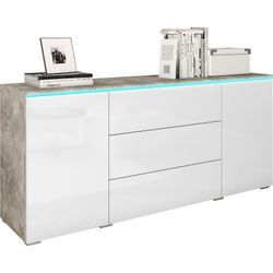 Sideboard INOSIGN "VERA", grau (betonoptik, weiß hochglanz), B:150cm H:67,9cm T:39,5cm, FSC-zertifizierter Holzwerkstoff, Hartfaserplatte, Sideboards, Moderne grifflose Kommode,verstellbare Einlegeböden