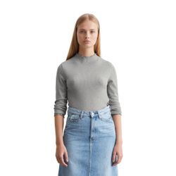 Langarmshirt MARC O'POLO DENIM "aus Organic Cotton-Stretch-Jersey", Damen, Gr. L, grau (stone melange), Obermaterial: 96% Baumwolle, 4% Elasthan, unifarben, gerade, Langarm Babylock, Shirts