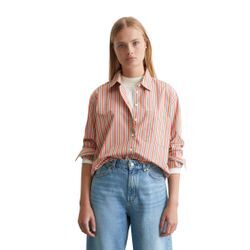 Langarmbluse MARC O'POLO DENIM "aus Papertouch-Popeline", Damen, Gr. L, rot (light rot), Obermaterial: 100% Baumwolle, gestreift, regular fit normal, Langarm Manschette, Blusen