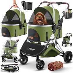 LOVPET® Hundewagen 3in1 Hundebuggy bis 32kg Hundebox Transporttasche faltbar klappbar Große Räder Netzfenstern Regenschutzabdeckung Becherhalter Kuscheldecke Katzenbuggy Jogger Buggy für Haustiere