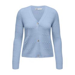 Strickjacke ONLY "ONLKATIA LS CABLE V-NECK CARDIGAN CC KNT", Damen, Gr. L (40), kentucky blau detail:with melange, Strick, Obermaterial: 50% Viskose, 27% Nylon, 23% Polyester, meliert, modisch, figurbetont, V-Ausschnitt, Langarm, Strickjacken