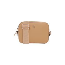 Umhängetasche TOMMY HILFIGER "TH SOFT LOGO CAMERA BAG", Damen, Gr. B/H/T: 18,5cm x 13cm x 6cm, beige (safari canvas), Lederimitat, Taschen, Damen Handytasche, Mini Bag, Schultertasche mit TH-Logoprägung