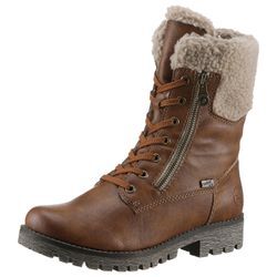 Winterstiefelette RIEKER, Damen, Gr. 39, braun (braun, beige), Lederimitat, Textil, klassisch, Schuhe, Schnürboots, Blockabsatz - 150 Jahre Rieker Jubiläumsartikel