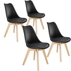 tectake® Set Esszimmerstuhl, gepolsterte Sitzfläche, massive Holzbeine, 49 x 56 x 82,5 cm