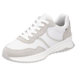 Keilsneaker RIEKER SPORT, Damen, Gr. 42, grau (weiß, hellgrau), Glattleder, Veloursleder, sportlich, Schuhe Sneaker, Schnürschuh, Halbschuh, Freizeitschuh mit Kontrastdetails